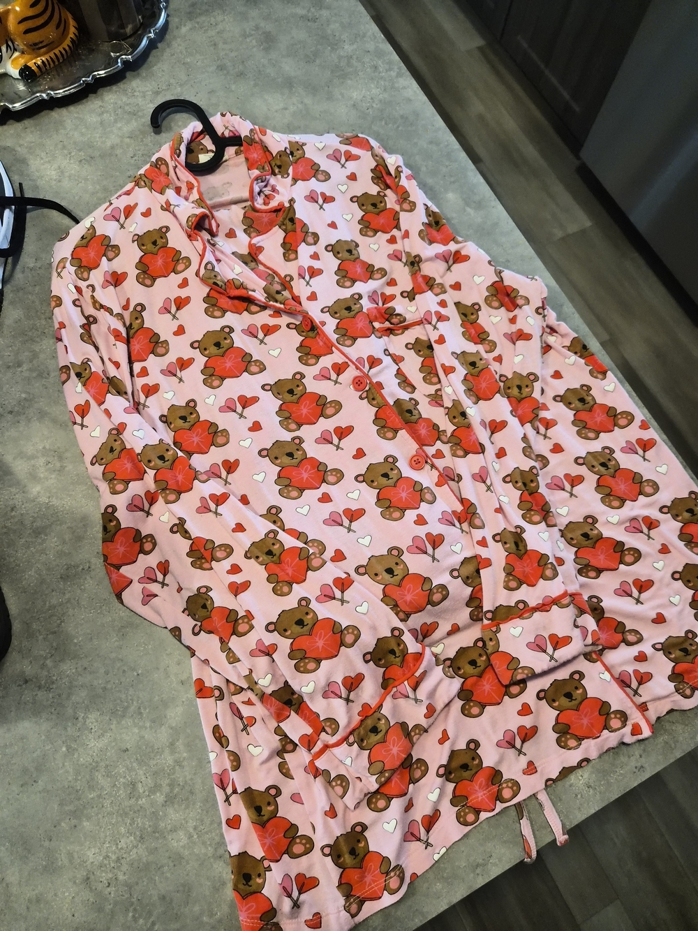 Kids Pink Teddy Bear Heart Print Pajama Set